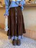 Japanese Retro Brown Plaid Double-Layer Cake Skirt for Women - Autumn/Winter Fake Two-Piece Design 
