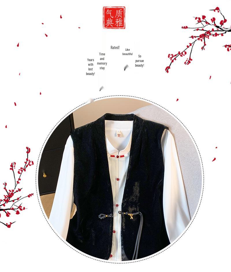 Elegant Embroidered Gold Velvet Stand Collar Waistcoat