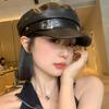 Fashion Women Berets Black Pu Leather Flat Top Newsboy Caps Vintage Sunscreen England Flat Y2k Gils Punk Style Beret Caps