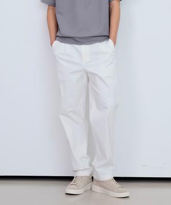 MINDBRIDGE White One-Pleat Relaxed Fit Linen-Like Elastic Pants