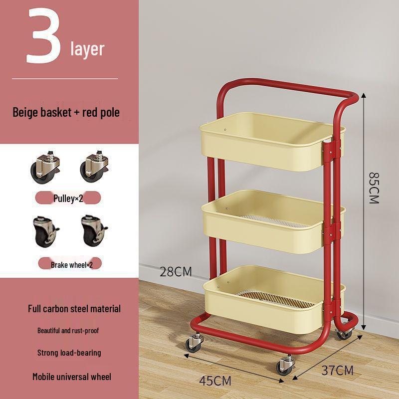 Kitchen Floor-Standing Multi-Layer Snack, Fruit & Vegetable Rotating Storage Trolley