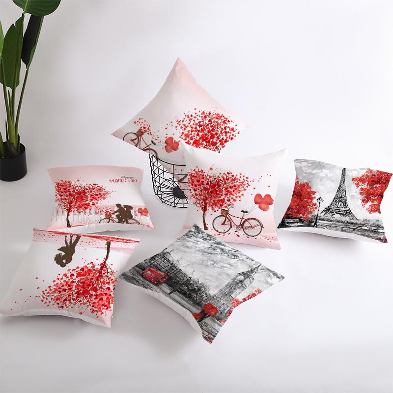 Valentine's Day Love Tree Series Peach Skin Pillowcase Valentine's Day Sofa Pillowcase Home Fabric