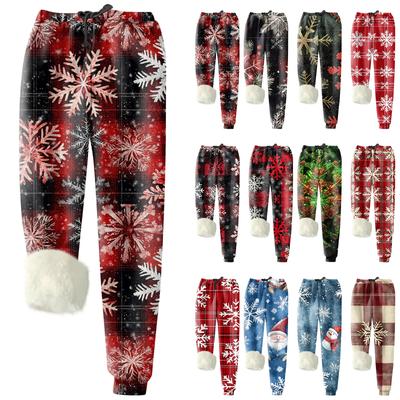 Women's Fashion Christmas Printed Sports Loose Thickened Thick Fleece Warm Pants
