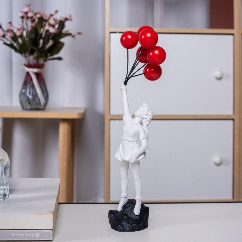 Resin Crafts Banksy Sculpture Love Flying Balloon Girl Figurine Creative   Desktop
