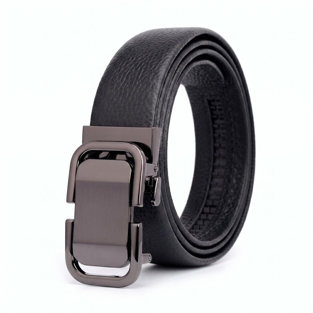 Versatile Men's Top Layer Cowhide Leather Belt with Automatic Buckle