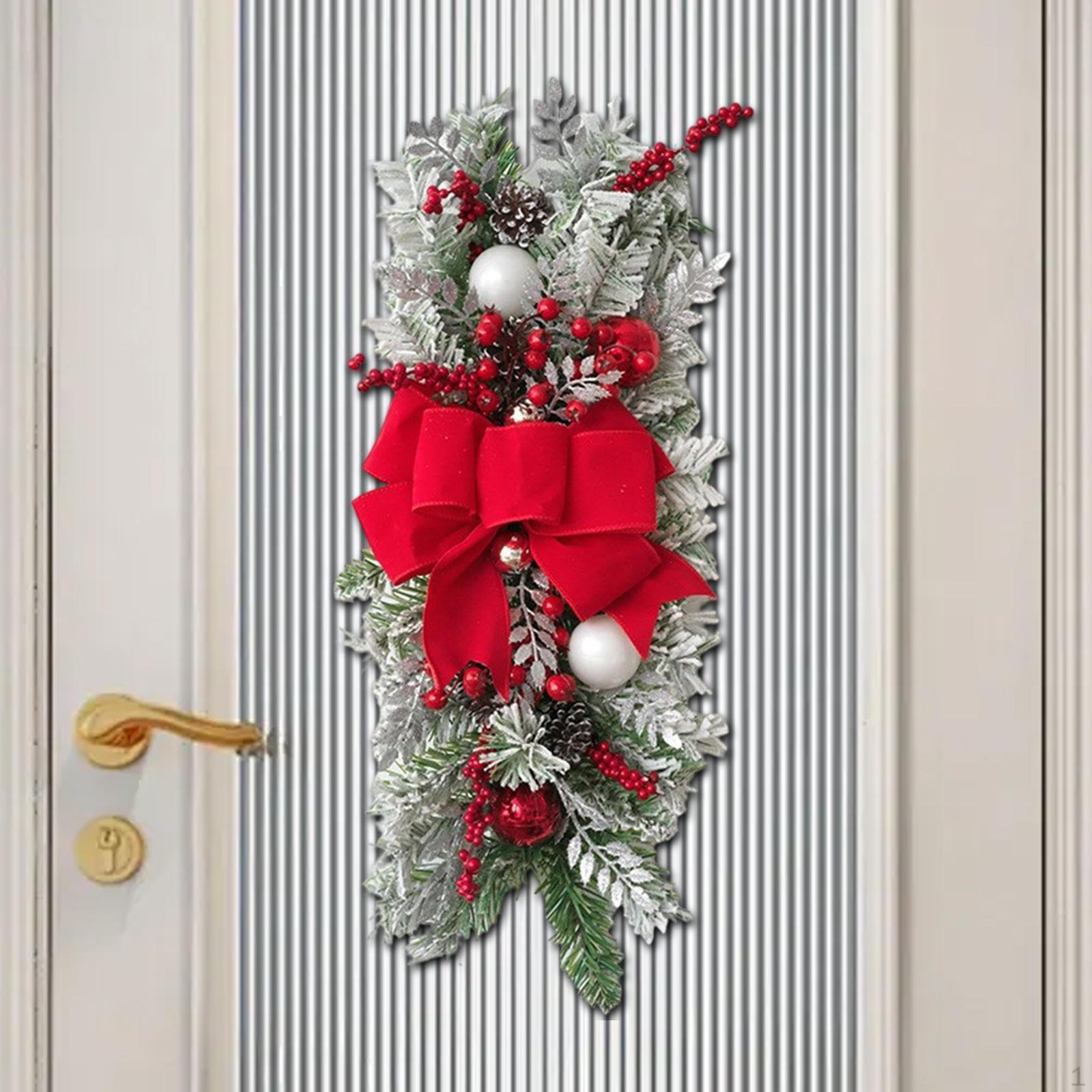 

Teardrop Floral Arrangement for Front Door with Bow Seasonal Use Flocking Red