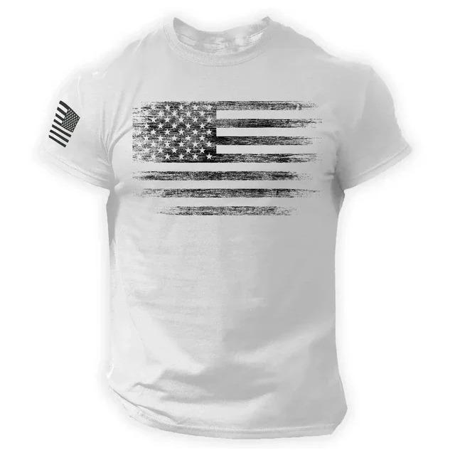 Gym T-shirts USA Flag Print Oversized T-shirts Men's Outdoor Cotton Tee Shirt Summer Casual Loose Short-sleeved Men's T-shirts