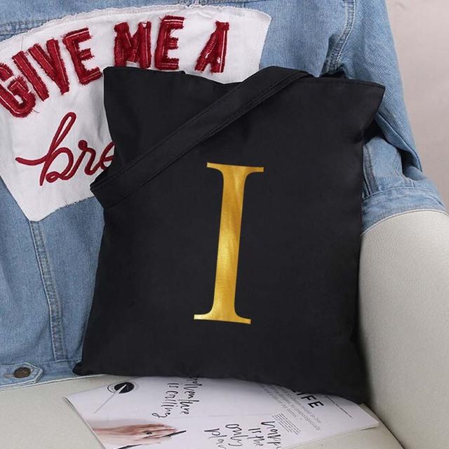 Damen Einkaufstaschen Eco Shopper Klassische Buchstaben Umhängetasche Mode Schwarz Druck Handtasche Canvas Tragetasche Einkaufstasche