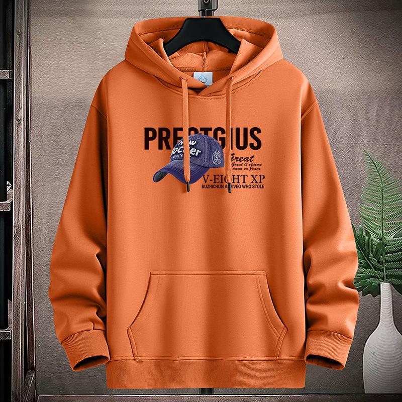 QICED Утепленный свитер с капюшоном мужская осенне-зимняя куртка в стиле ретро с небрежным принтом M оранжевый 1813₽