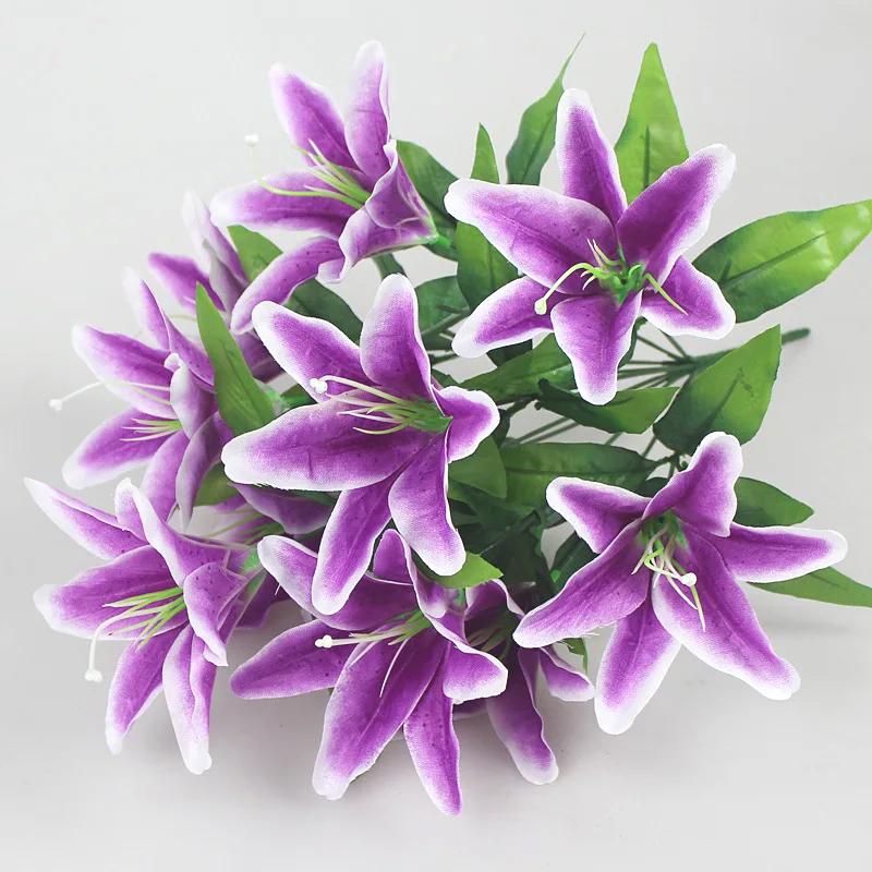 10 Heads Artificial Lily Flowers European Multi Color Bridal Fake Flower Bouquet Wedding Home Party Decoration Flowers