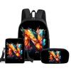 Guitar Print Three Piece Set Rucksacks for Boys Plus Girls Best Gifts 2D Flat Animated School Carrier for Children