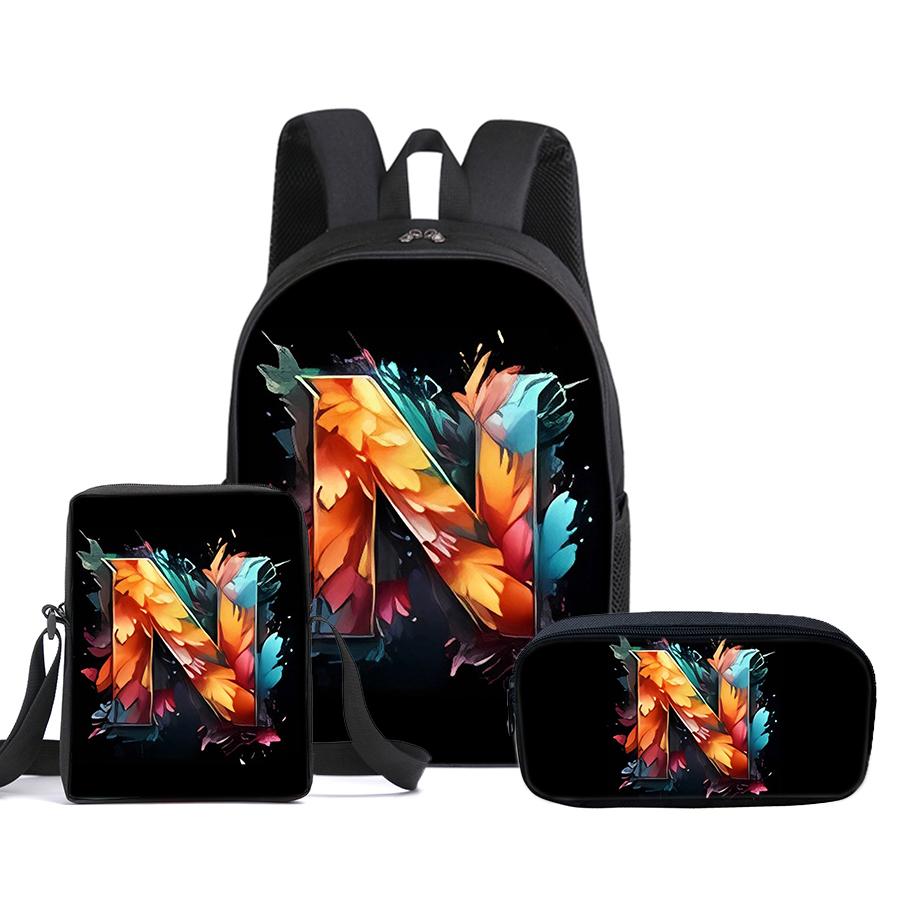 Guitar Print Three Piece Set Rucksacks for Boys Plus Girls Best Gifts 2D Flat Animated School Carrier for Children