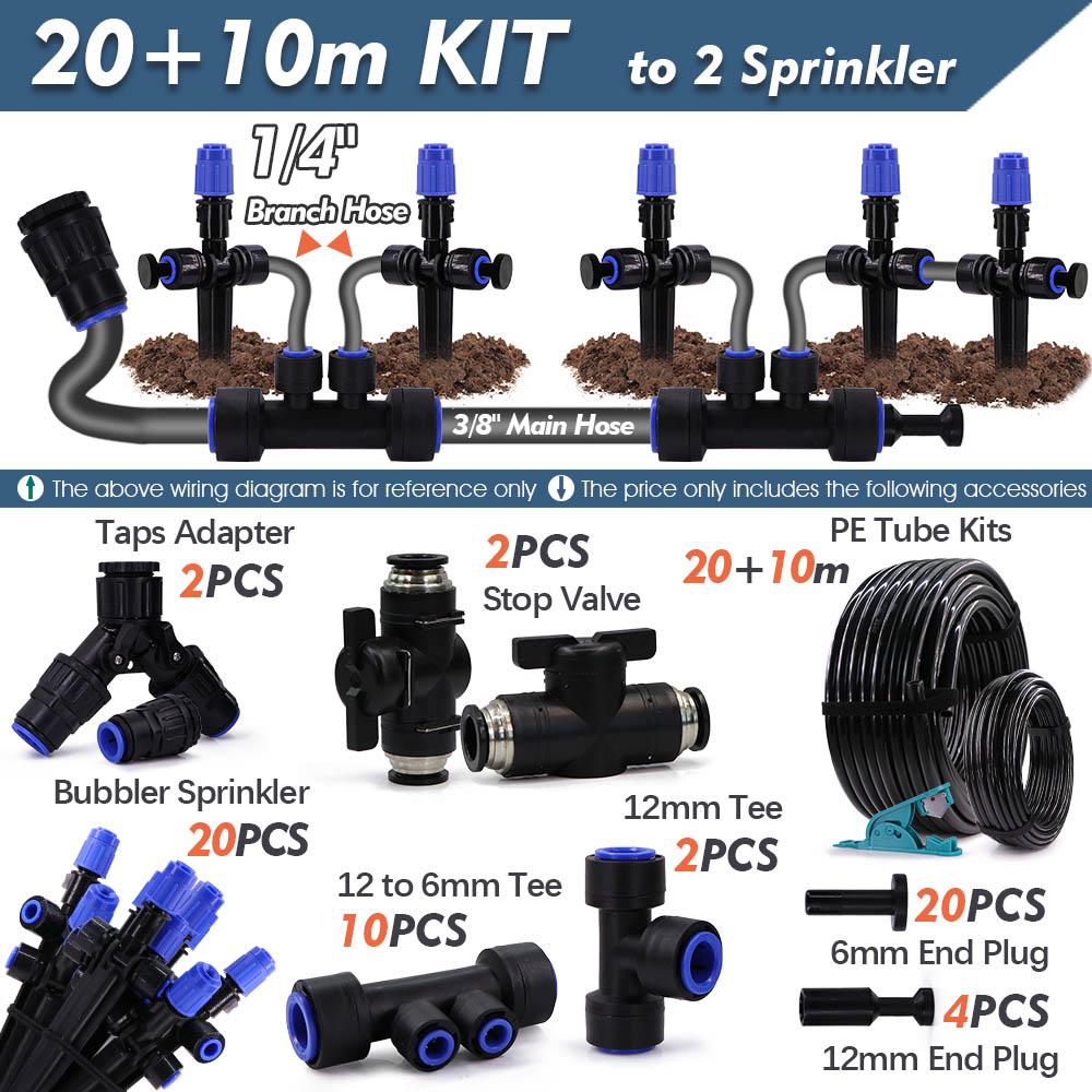 

20m 3/8 Bubbler Irrigation System 360° Adjustable Sprinkler 12-6mm Quick Connector Garden Plants 9/12mm Auto Drip Watering Kit