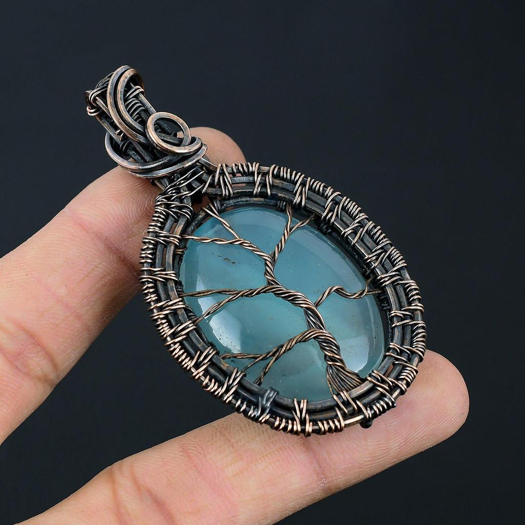 Wonderful Chalcedony Gemstone Handmade Pure Copper Wire Wrap Jewelry Pendant