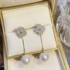 Korean Style Micro-set Lucky Flower & Large Pearl Dangle Earrings - Light Luxury, Two-way Wear for Women