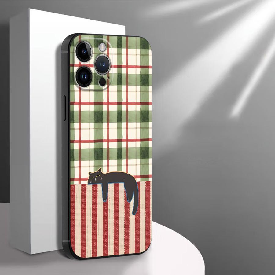 Funda Phone Cover Phone Case for Apple iPhone 17 Pro Max 11 Air 14 XR XS MAX 13 16 15 Pro 7 8 12 17e Cartoon Grid Cat