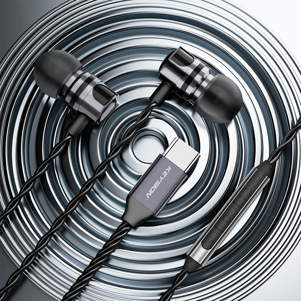 KEYSION Fones de Ouvido HIFI Tipo-C DSD128 Fones de Ouvido com Graves Dinâmicos Banhados a Titânio Chip DAC CX31993 32 bits 384 KHz Fone de Ouvido USB C