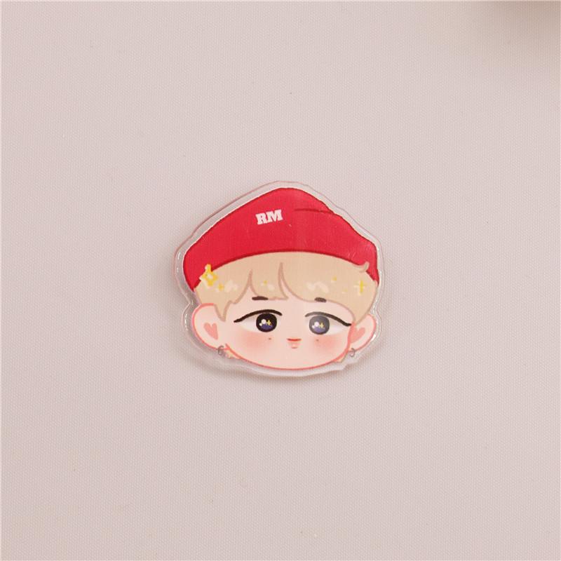 7pcs BTS Cute Cartoon Head Acrylic Brooch, Bangtan Boys Cartoon Pin Badge, Kpop ARMY Fans Backpack & Clothing Accessory