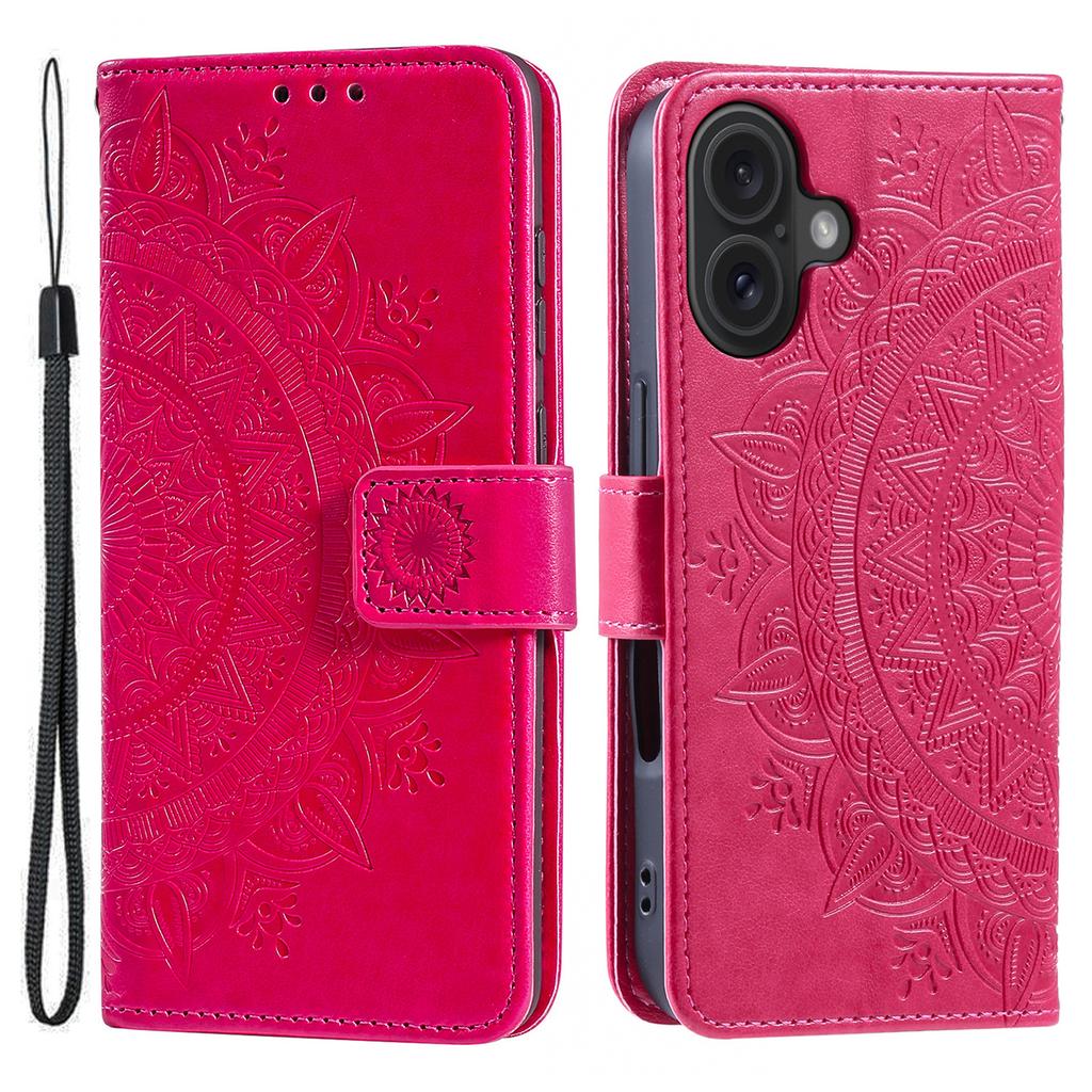 For iPhone 16 Stand Case PU Leather Wallet Phone Cover Totem Imprinted