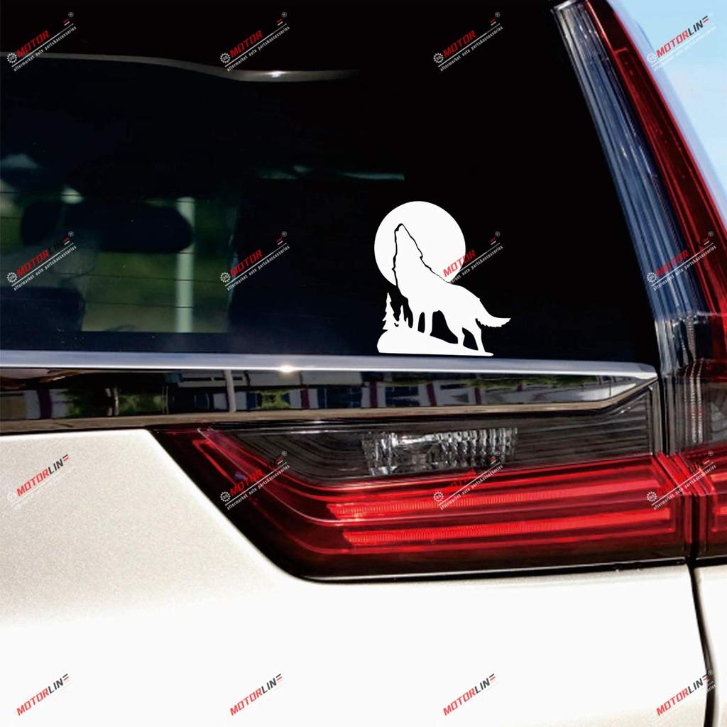 2 Pcs White 4", 6" Wolf Howling Moon Silhouette Decal Vinyl Sticker for Car Boat Laptop Die Cut No Background