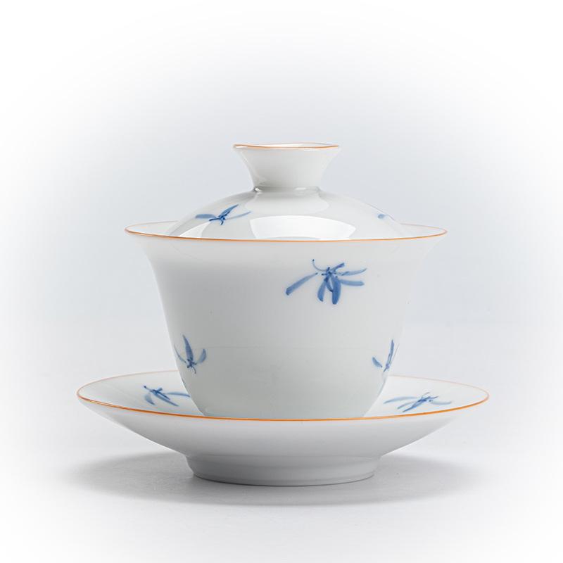 Hand-Painted Jade Clay White Porcelain Gaiwan: Small Orchid Underglaze Kung Fu Tea Set