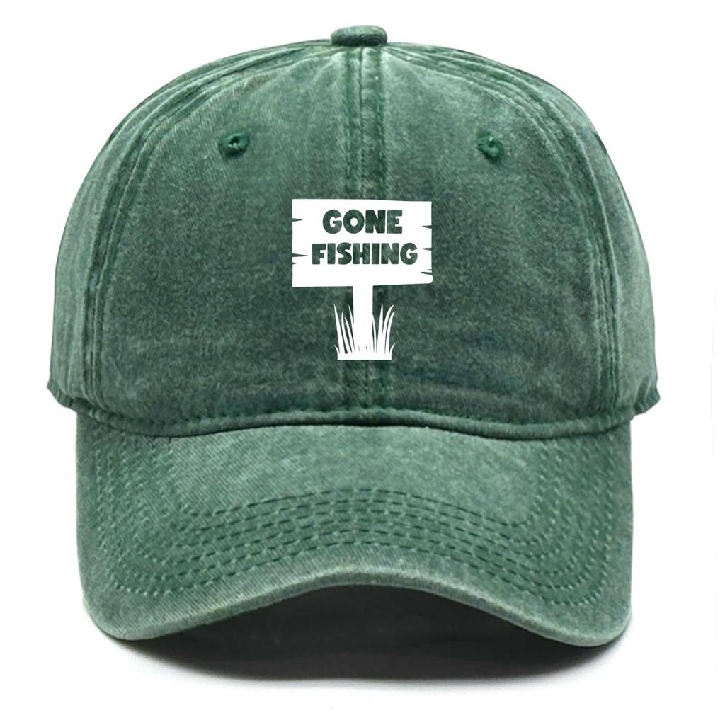 GONE FISHING" Print Snapback Sun Hat, Trucker Hat Solid Vintage Vintage-Inspired Adjustable Strap Snapback Baseball Cap