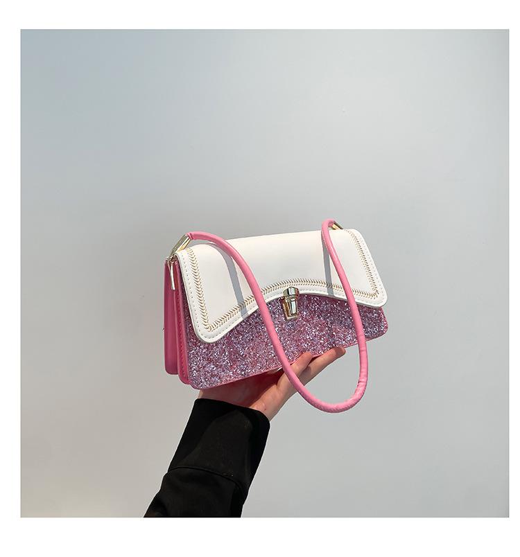 Texture Large Capacity Summer  New Splicing On New Fashion Sequins Fashion Shoulder Armpit Small Square Bag