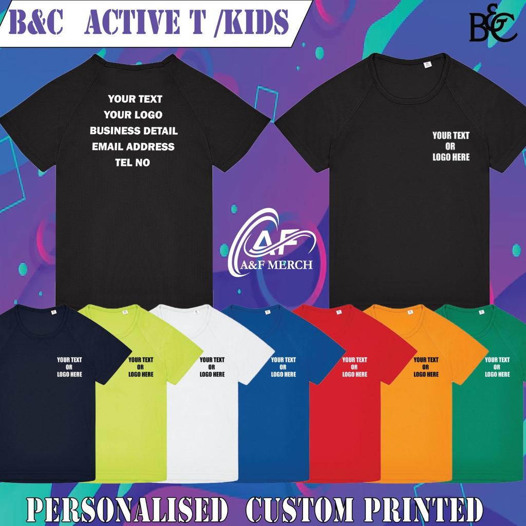 Personalised Custom Printed B&C #Active T-Shirt Raglan Sleeves Kids Casual B040B