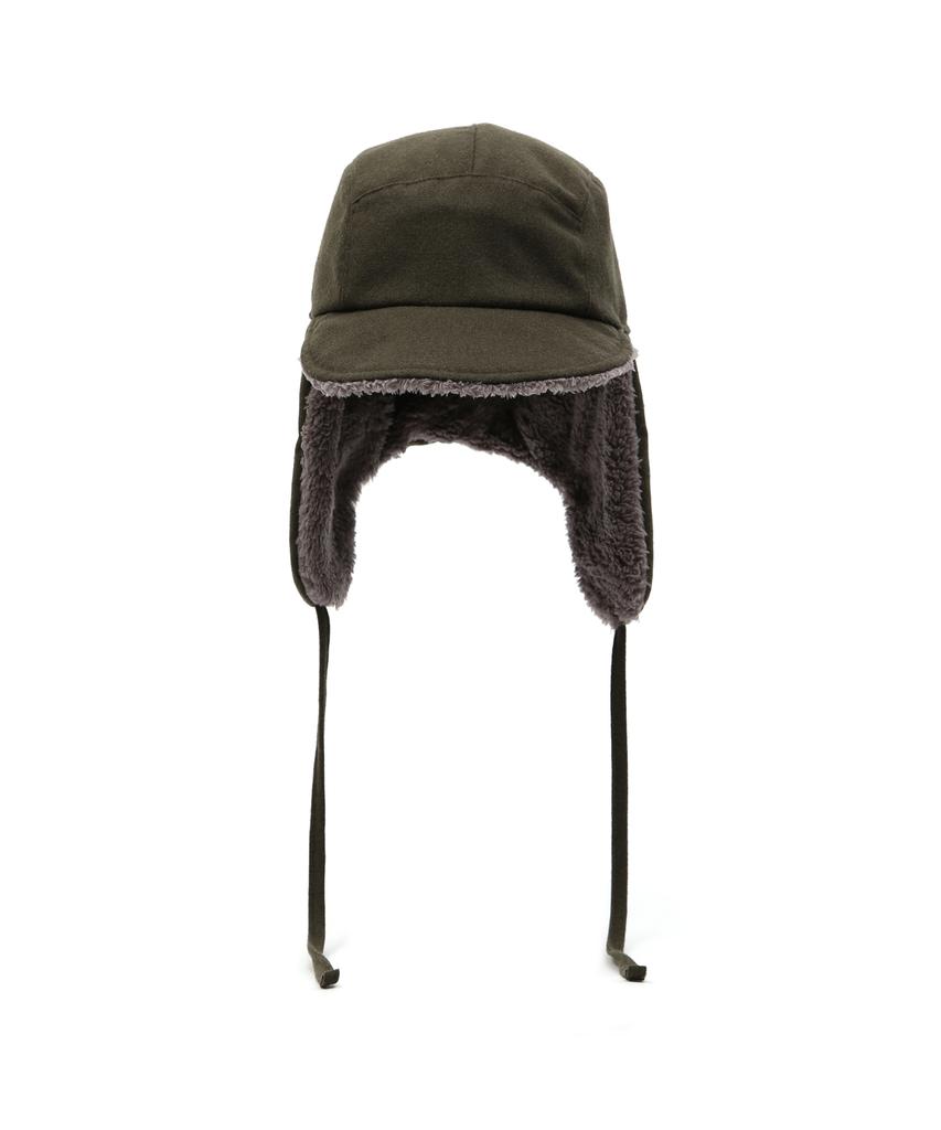 Eondeokeonteulolseutyudio Winter Reversible Fur Hat Trapper Hat / Reverse Fur / Flannel Olive