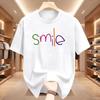 Colorful Smile Smiley Face Graphic TShirt Casual Crew Neck Short Sleeve TopFront Back Print Happy Positive Slogan Tee