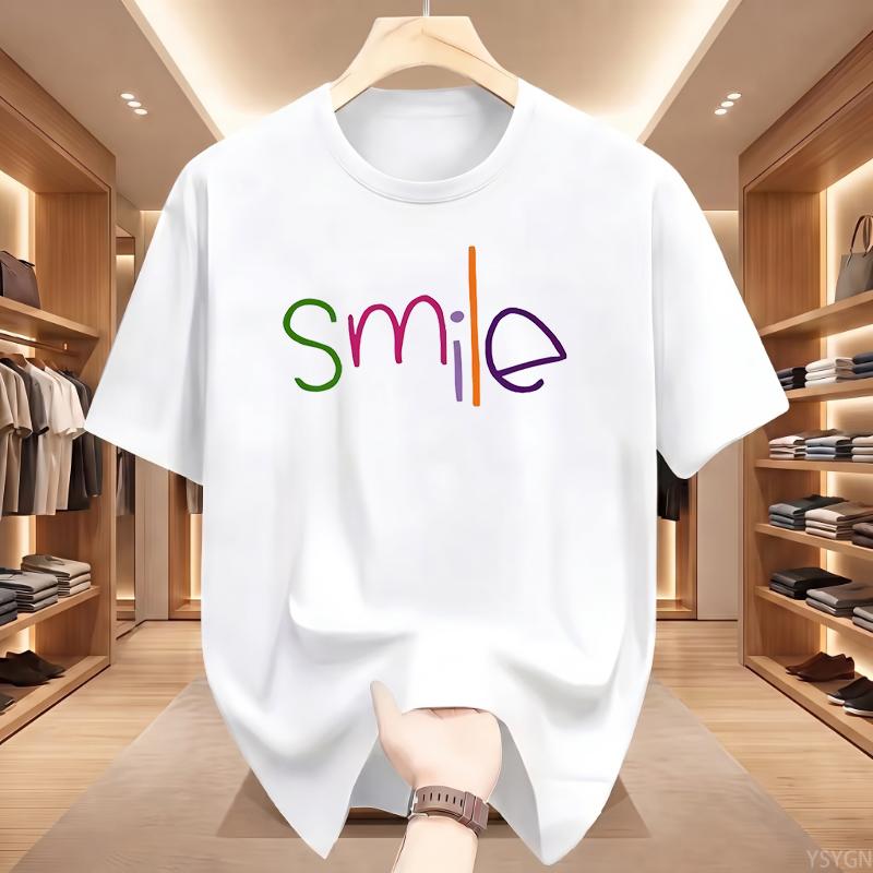 Colorful Smile Smiley Face Graphic T-Shirt Crew Neck Short Sleeve Top Back Print Happy Positive Slogan