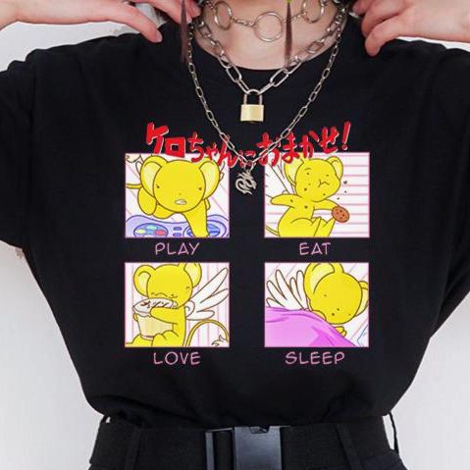 Kero Moods T-Shirt – Cardcaptor Sakura Shirt,Anime Graphic Tee,Cardcaptor Sweater L