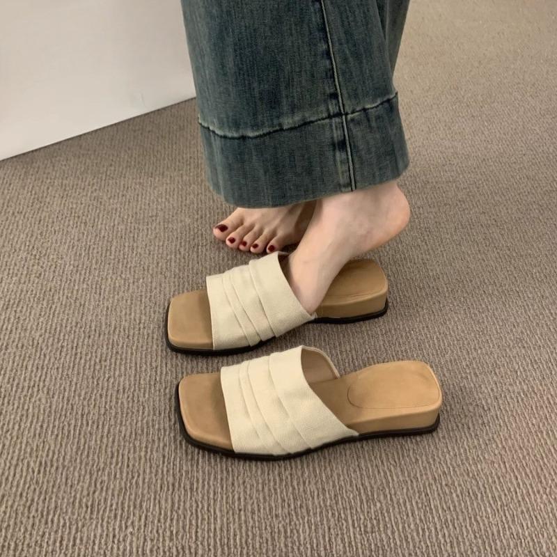 Folded Linen One-word Open-toed Thick-soled Slippers for Women To Wear In Summer, New Models Are Not Tired, Casual Beach Cool Slippers
