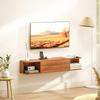 Wall-Mounted TV Cabinet for TVs Up To 50" with Power Outlets, USB and Type C, Drawer and Shelves, 120x24x22.4 Cm, Walnut