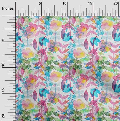 Baumwollkambrik Weiß Stoff Blätter Aquarell Kleid Material Stoff Druckstoff Meterware 42 Zoll