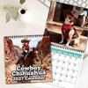 12 Months 2027 Western Cowboy Chihuahua Wall Calendar, Funny Wild West Themed Art Calendar, Hanging Monthly Planner for Home Office Decor