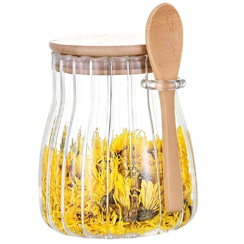 1 Pcs Glass Jars With Lids And Spoons Spice Beans Tea Glass Canisters Sealed Container For Yogurt Oatmeal Kitchen Accessories