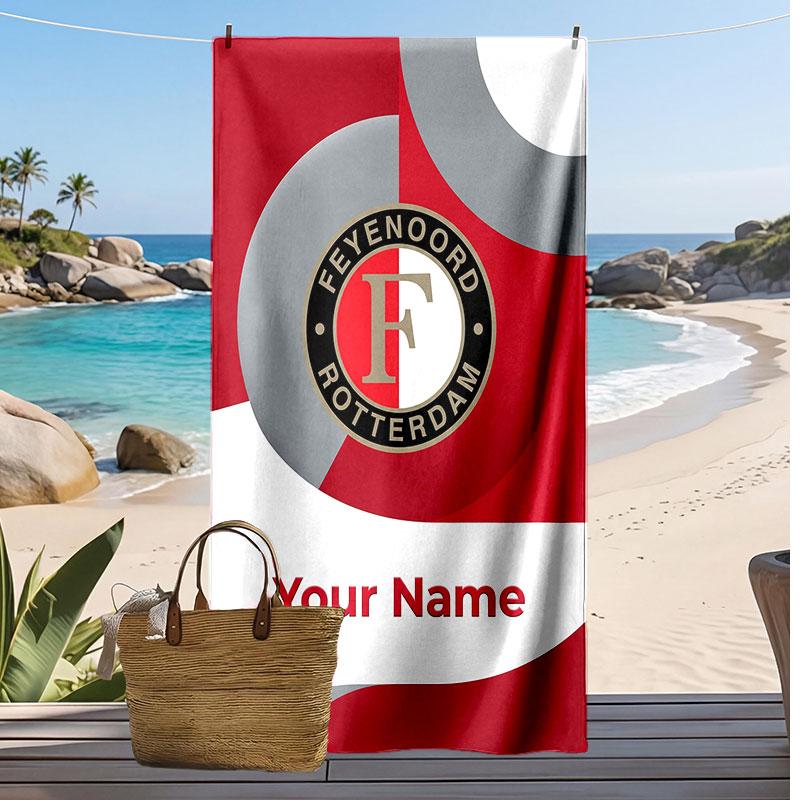 Asciugamano da Spiaggia Personalizzato Feyenoord Stampa Logo Calcio Supporto Nome Personalizzato Testo Asciugamano Assorbente Per Sport Viaggio Regalo Speciale