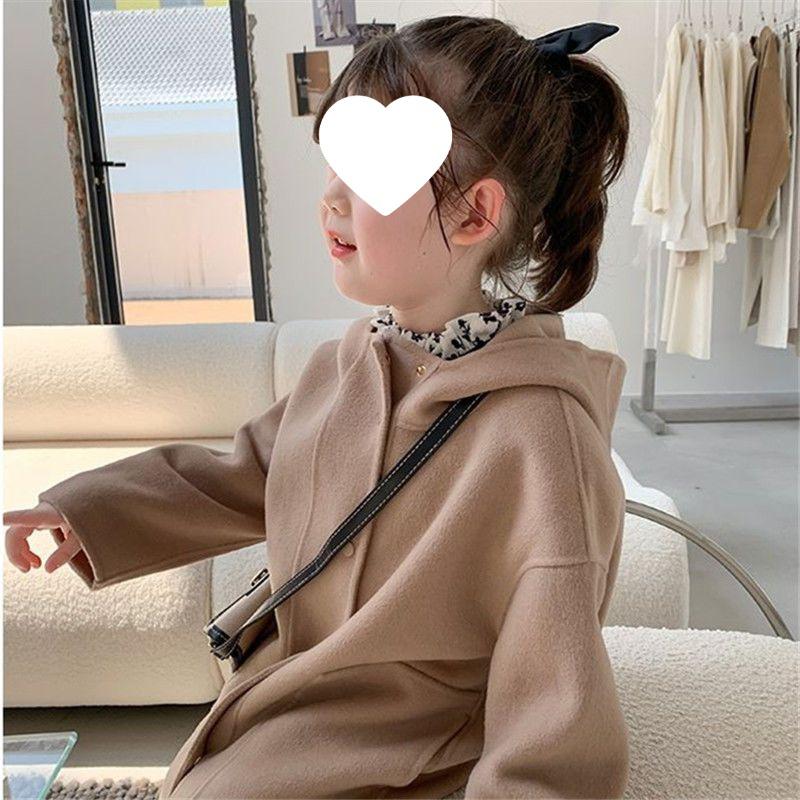 

Girls Wool Hooded Coat - Autumn/Winter 2025 Mid-Length Korean Fashion Style for Children 150