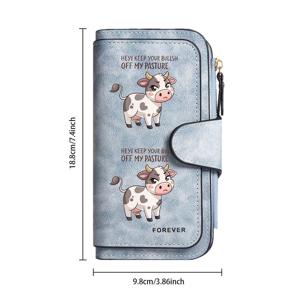 Cute Cow Pattern Long Wallet Forever Multi Card Slot Purse Casual Zipper Clutch
