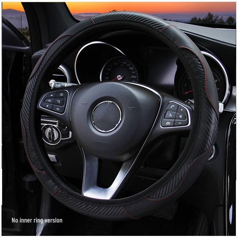Women's Carbon Fiber Leather Steering Wheel Cover, Wear-Resistant and Comfortable Fit for 14.5-15 Inch Wheels