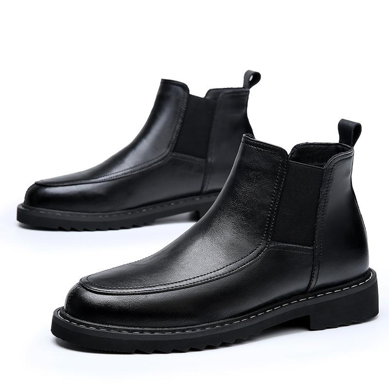 2025 autumn and winter new black Martin boots leather mid-tube Chelsea boots premium short boots men's casual leather boots