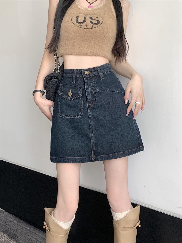 2025 Spring/Summer Women's Plus Size High-Waisted Denim Midi Skirt, Slimming Bodycon A-Line Design
