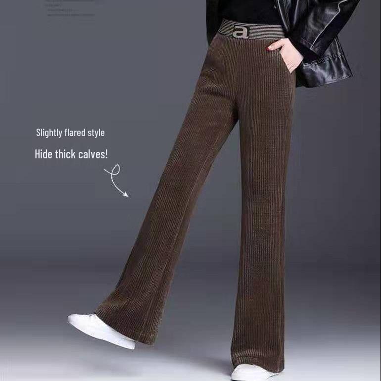 Dámské manšestrové kalhoty s vysokým pasem a širokými nohavicemi s fleecem - Pohodlné, volný střih pro podzim a zimu.