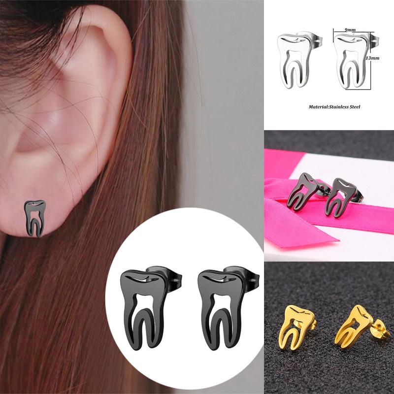 Boucles d'oreilles clous Dents Exagérées en Acier Inoxydable - Style Européen & Américain
