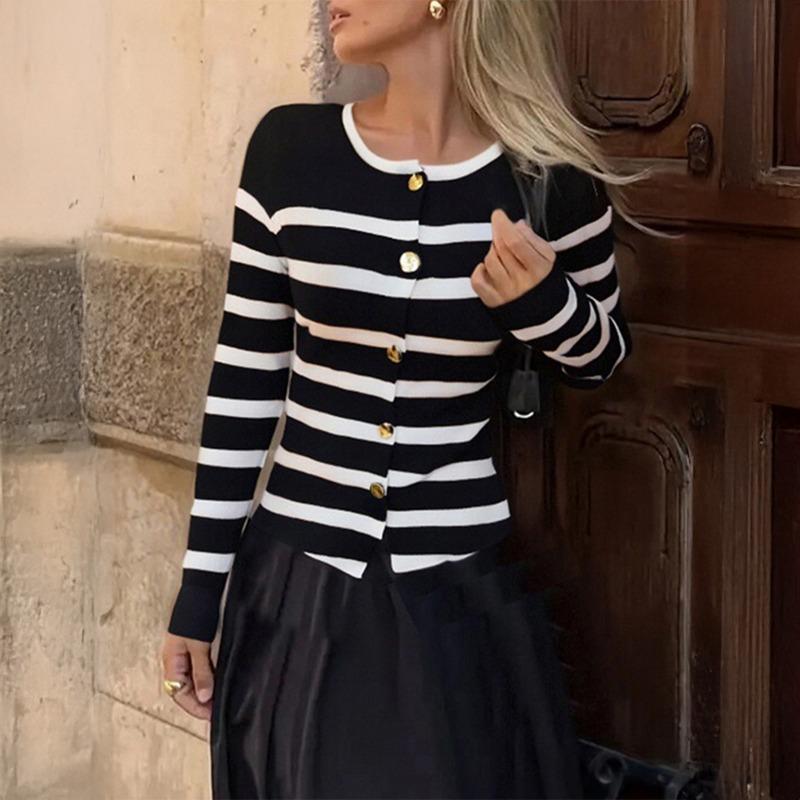Elegant Striped Long-sleeved Vest for Women 2025 Autumn and Winter