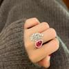 Pearlescent Gem-Encrusted Adjustable Zircon Ring, Pigeon Blood Red, High-End INS Style, Light Luxury Design for Women.