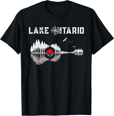 Lake Ontario Guitar Trees Water Reflection Retro Music Lover T-Shirt