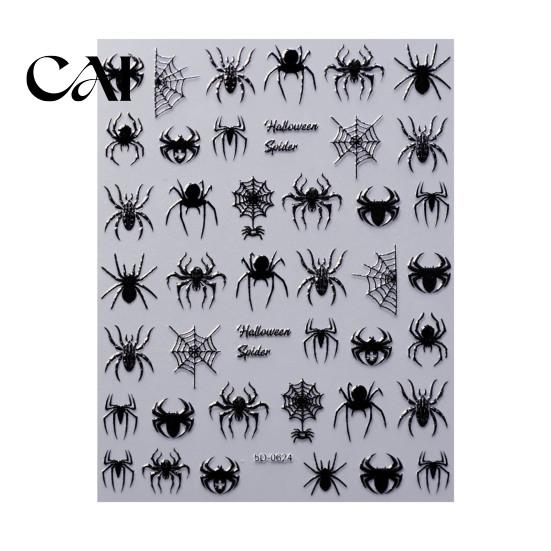 Holiday Party Nail Decals Halloween 3D Embossed Stickers, Skeleton Hand Pumpkin Spider Bat Gothic Manicure Art Decals, Decoration for Decor Sticker