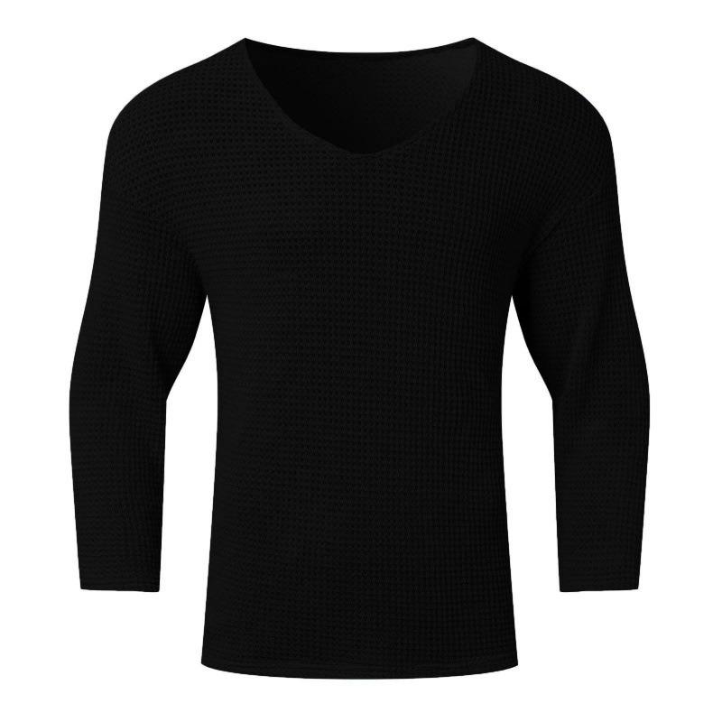 V-Ausschnitt Langarm Locker Vintage Einfarbig Herren S T-Shirt
